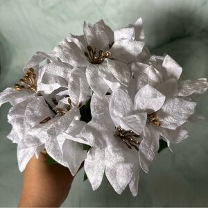 Set of 2 Ashland White Poinsettia Bouquets – Christmas Floral Décor
